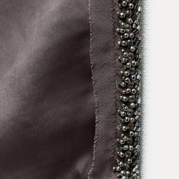 ZARA WOMAN EMBROIDERED GRAY SATIN EFFECT PANTS ZW COLLECTION SIZE XL NWT - Picture 5 of 9